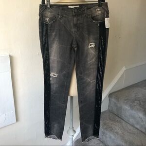 Free People Solstice Sequin Washed Black Distressed Skinny Jeans NWT Size 26